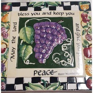 Ceramic Square Plaque With Grape & Fruit Design By Carla Grace For Carpentree
